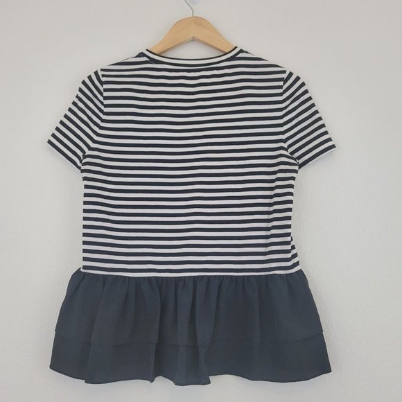 Kate Spade Broome Street Sz Small Striped Tiered Ruffle Peplum Top Black & White - Picture 8 of 11